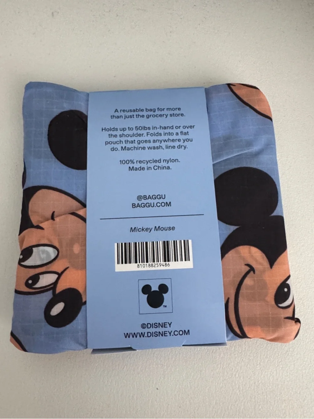 BAGGU Standard Reusable Bag - Light Blue with Black Mickey Print